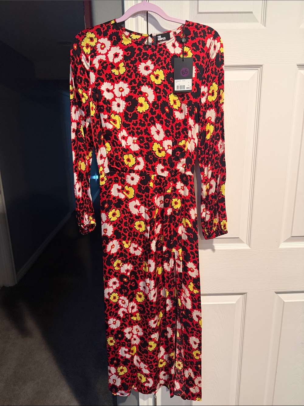 The KOOPLES- European size 1-Floral Long Sleeve Midi Dress - Red, Yellow & White